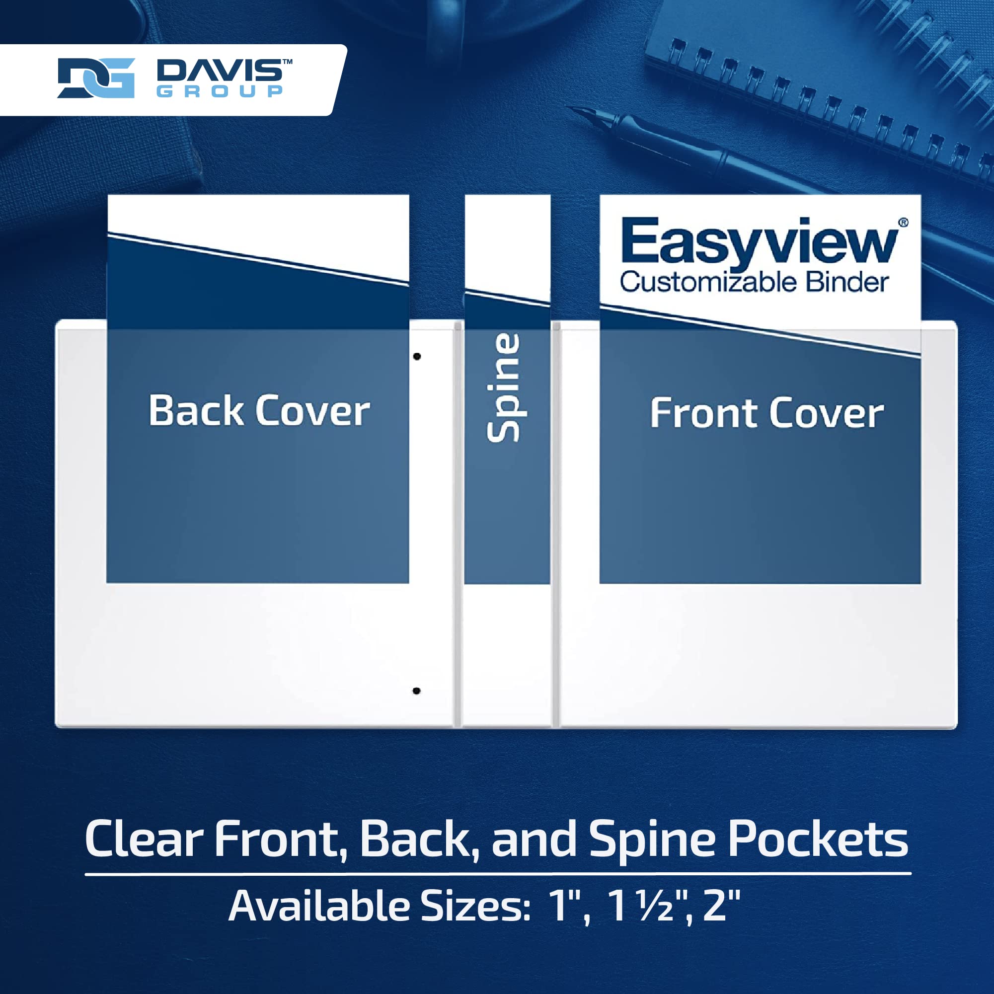 EasyView - Raccoglitori di alta qualità da 2,5 cm con copertina trasparente, raccoglitori a 3 anelli per scuola, ufficio o casa, quaderni colorati, confezione da 4, anelli rotondi, colori classici