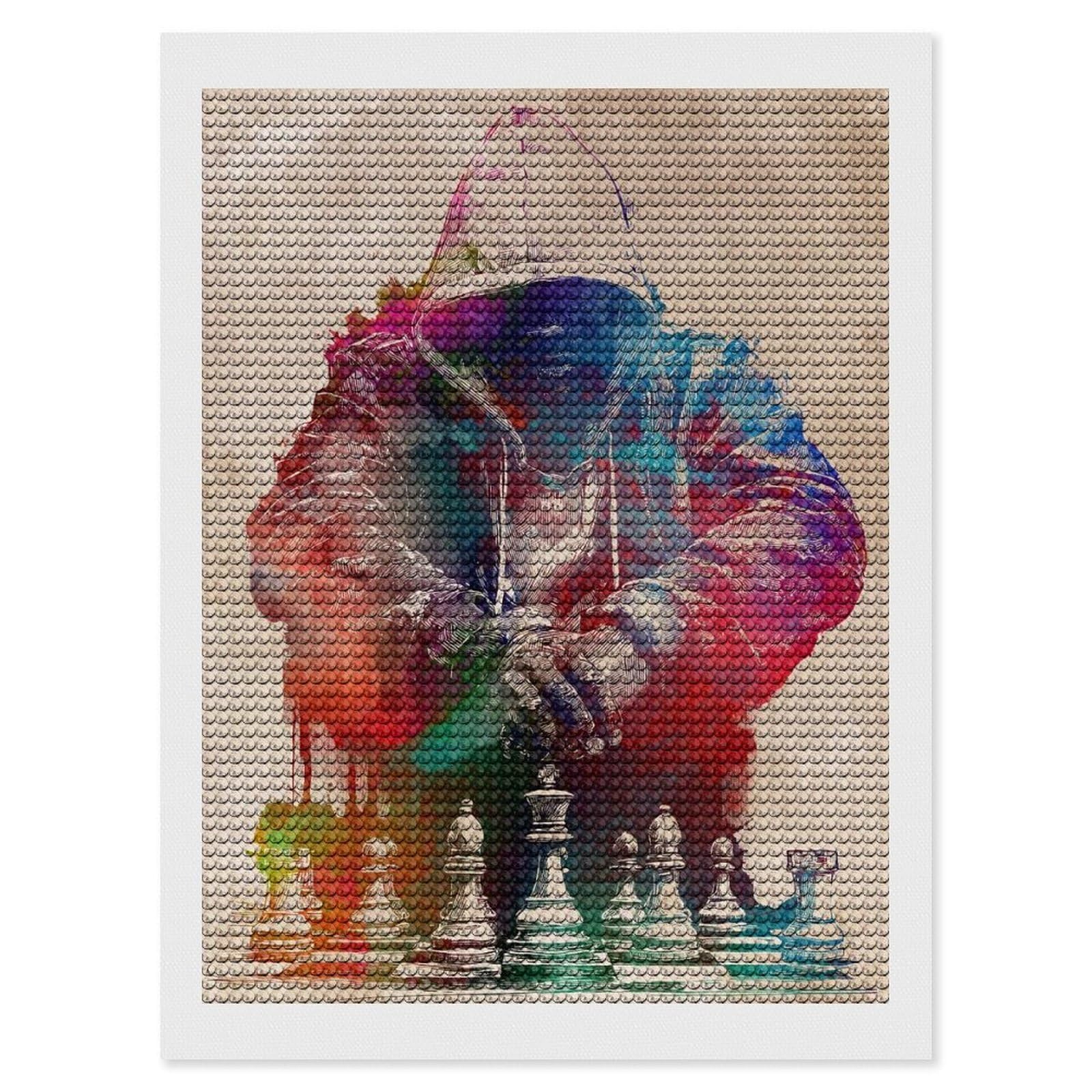 Junmoney Chess Player Watercolor Art Diamond Painting Set 12"x16", Sparkling Round Gems, Decorate Your Room, Fun Craft Experience, Modern Decor