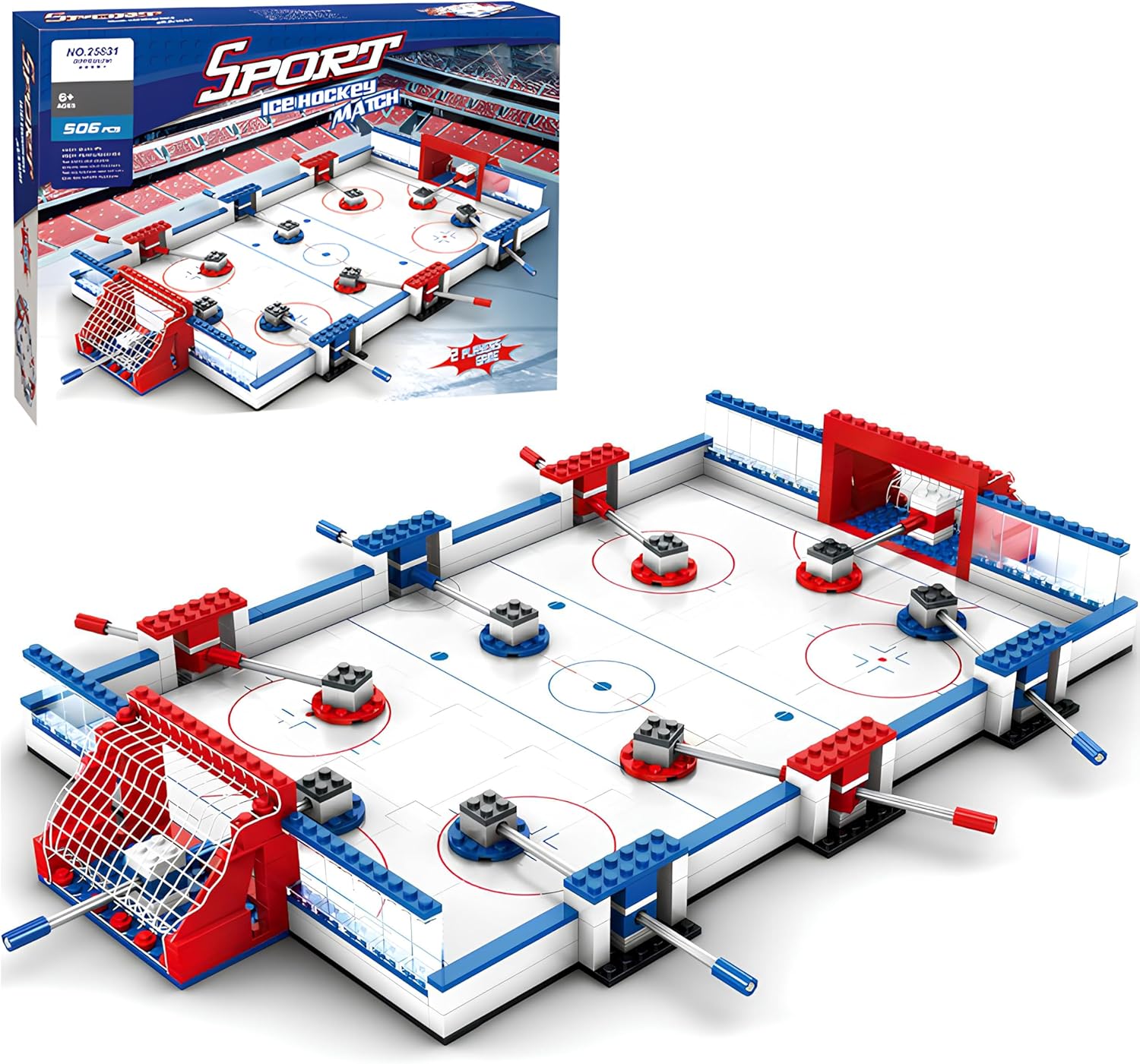 Ice Hockey Building Set with 8 Ice Hockey Player - Tabletop Battle Game - Creative Sports Toy - Standard Brick Compatible Kids STEM Building Kit