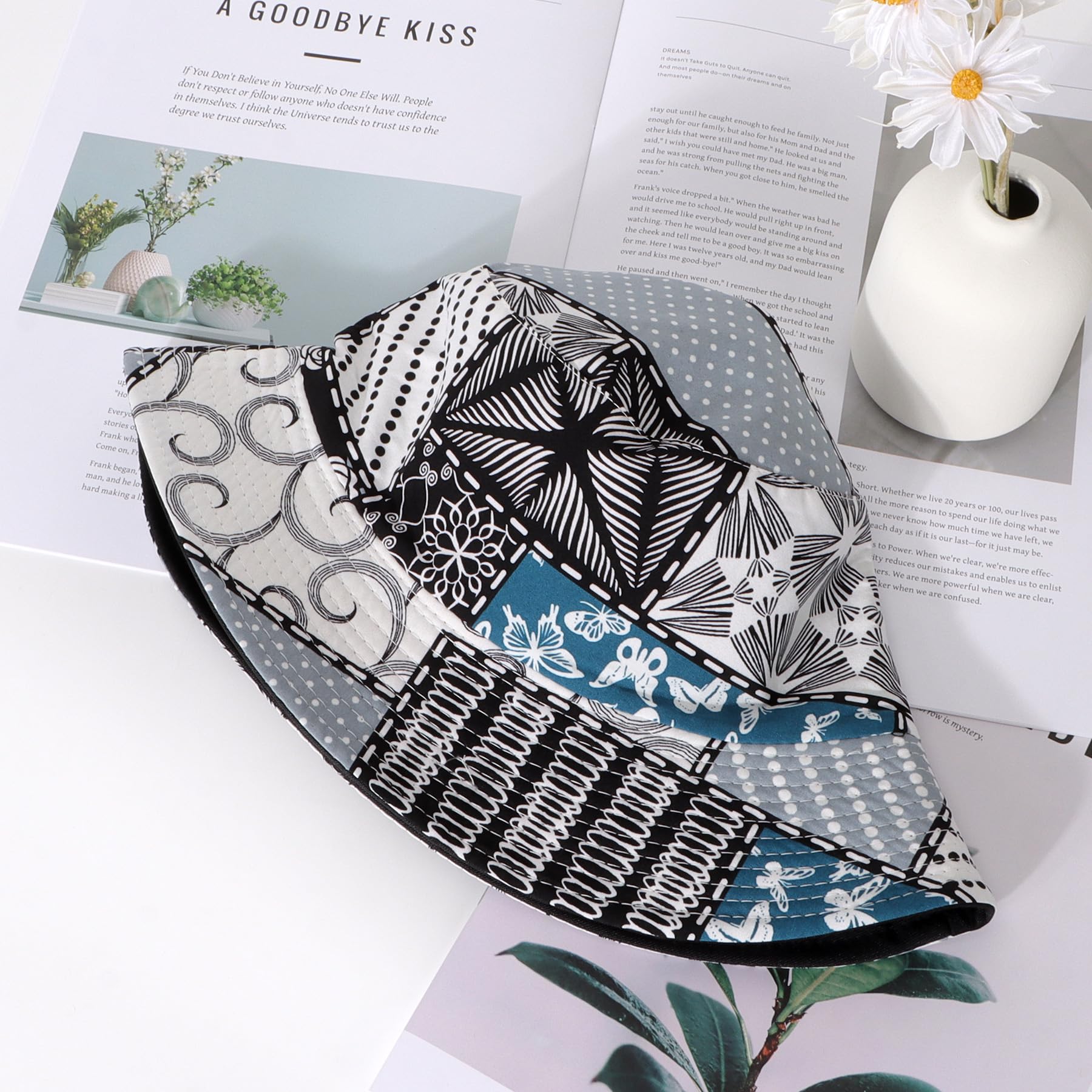 Feng Shui， Chapeaux de Seau pour Femmes - Chapeau de Seau de pêcheur d'extérieur d'été Pliable réversible Chapeau de Seau de Soleil de Plage en Coton pour Les Adolescents