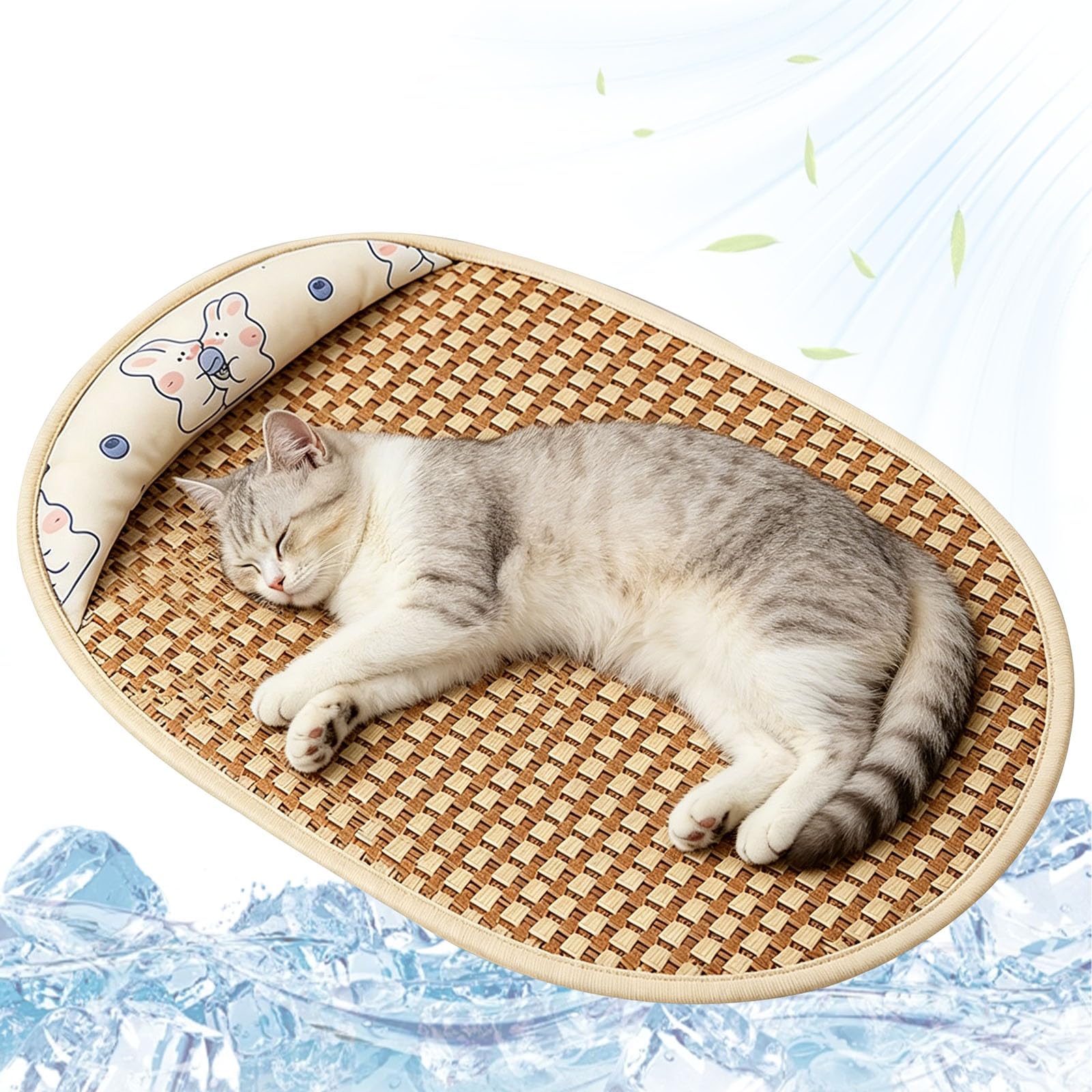 BSITSSS Dog Cooling Mat with Pillow, Cartoon Durable Cooling Matfor Dogs, Cat Cooling Mat Scratch Resistant, Reusable Washable Pet Cooling Mats Easy-Fold Mats in Home Travel Indoor Outdoor, 50 * 40CM