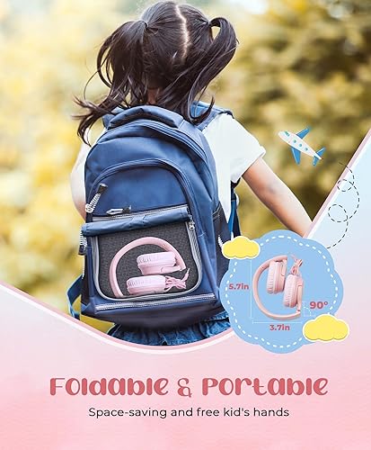 Miniatura 5 de DyBaxa Auriculares para niños, auriculares plegables con cable para niños, limitador de volumen de 94 dB, auriculares para niños para clases