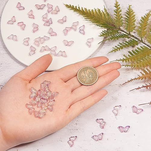 Miniatura 4 de LiQunSweet 100 cuentas de vidrio de mariposa pintadas en aerosol transparente de dos tonos con polvo de purpurina para suministros de fabricación de