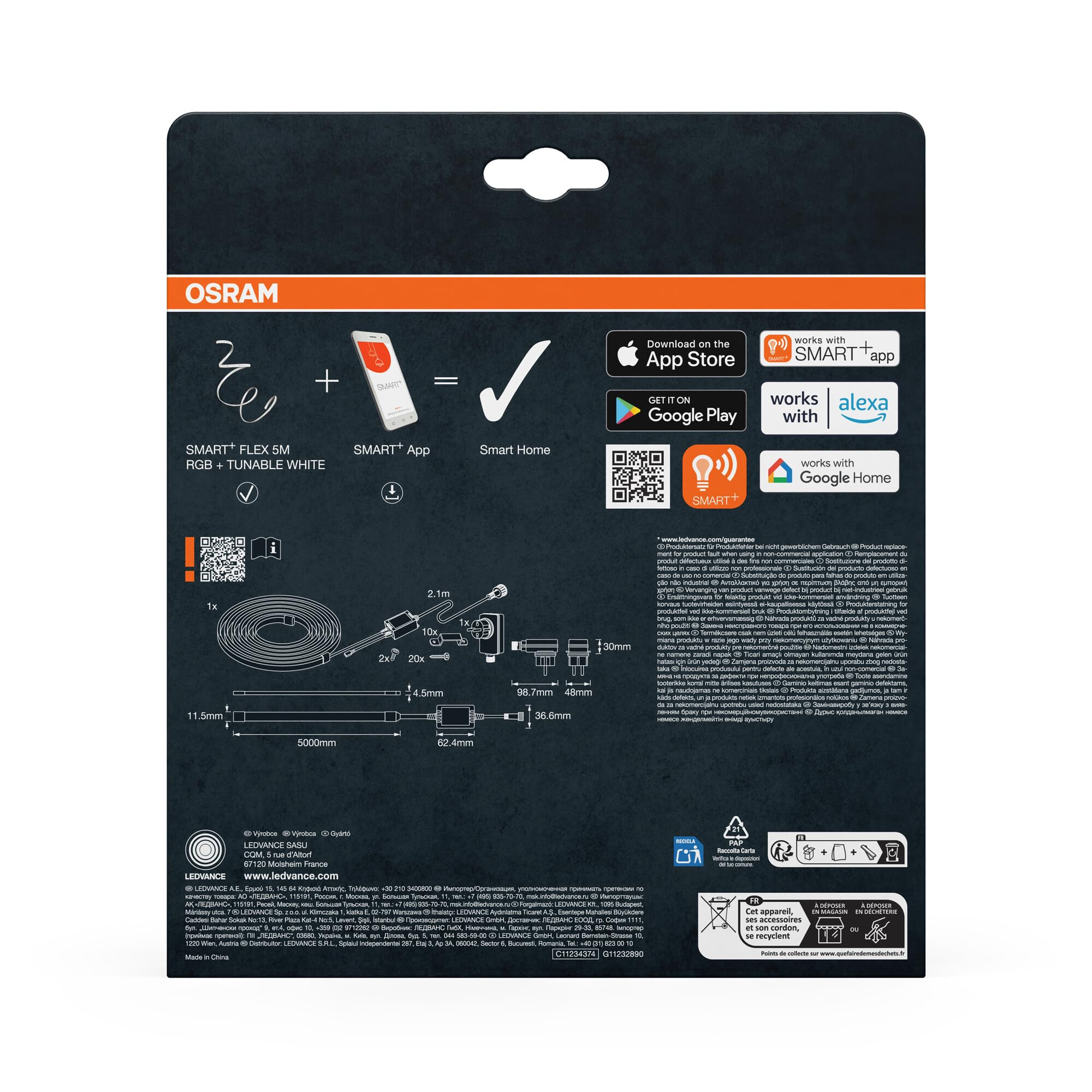 OSRAM Taśma LED SMART+ WIFI OUTD FLEX 5M, biała, 14W, 850lm, sterowana barwa ciepła od ciepłej do chłodnej bieli, światło RGB, do użytku na zewnątrz, sterowanie za pomocą aplikacji, długa żywotność,