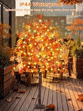 3 Pack 4/5/6FT 300 LED Lighted Maple Tree, Artificial Fall Tree Warm White