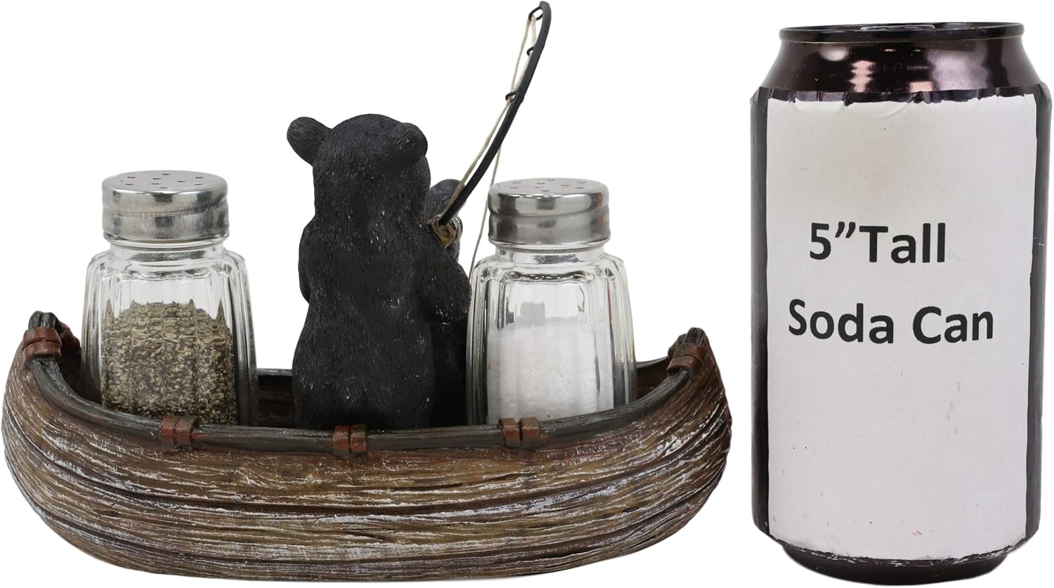 Ebros Gift 7" Wide Rustic Forest 2 Black Bear Siblings Fishing Bass With Net And Rod In Canoe Boat Glass Salt And Pepper Shakers Holder Statue Kitchen Dining Centerpiece Figurine