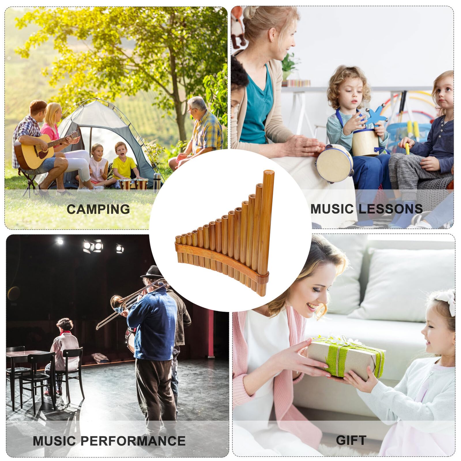 Rohr Holzbambus Panflöte Traditionelles Musikinstrument für Anfänger Professionelle Tonlöcher Leicht Tragbar Linkshänder Modell für Musikalische Früherziehung und Schule