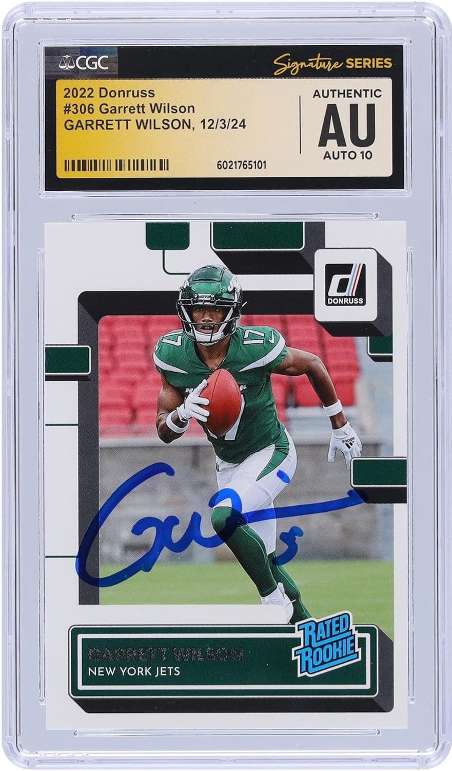 Garrett Wilson New York Jets Autographed 2022 Panini Donruss #306 CGC Fanatics Witnessed Authenticated Auto 10 Rookie Card - Football Slabbed Autographed Rookie Cards