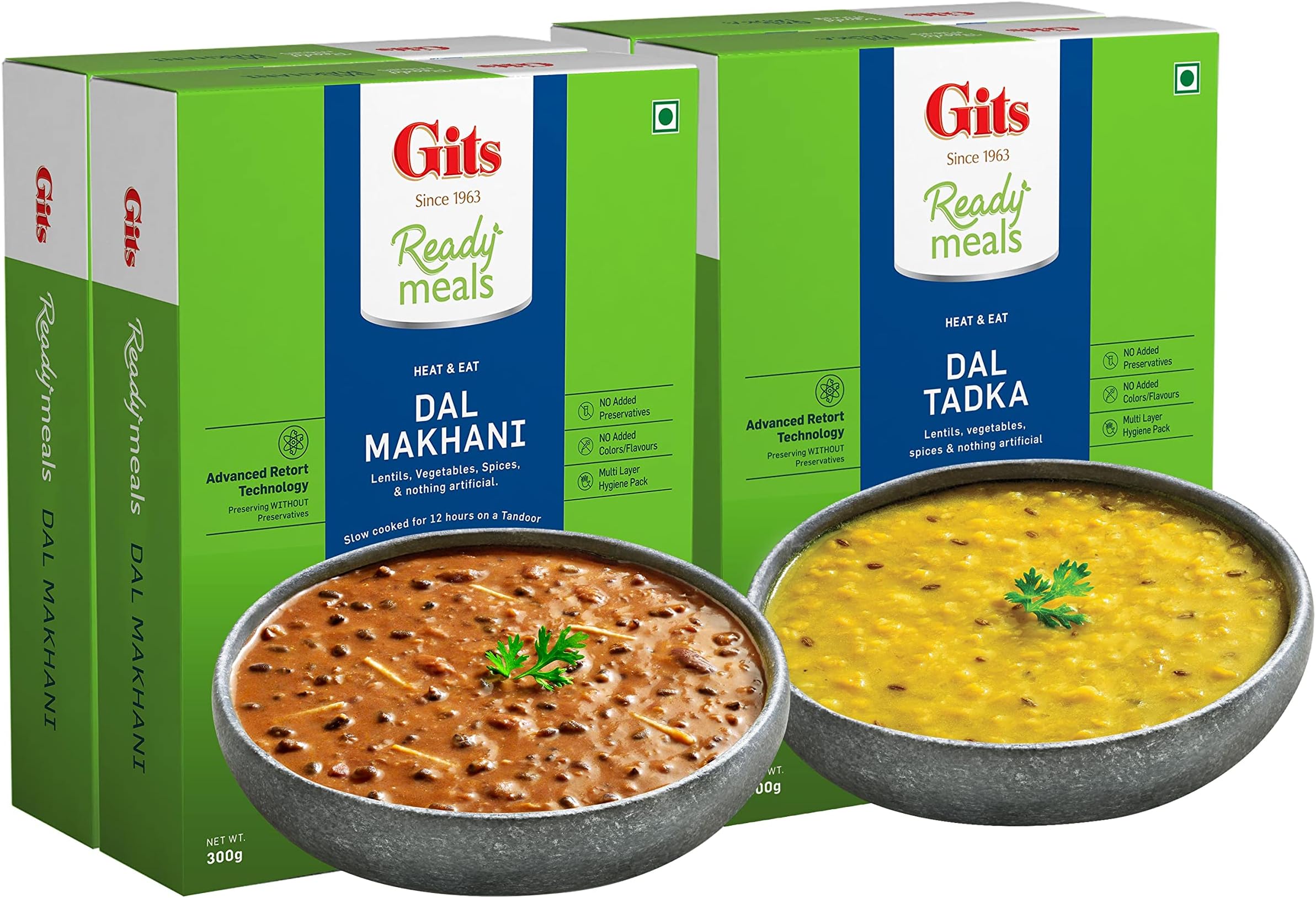 GitsReady to Eat Dal Combo 1200g (Dal Makhani 300g X Pack of 2 + Dal Tadka 300g X Pack of 2)