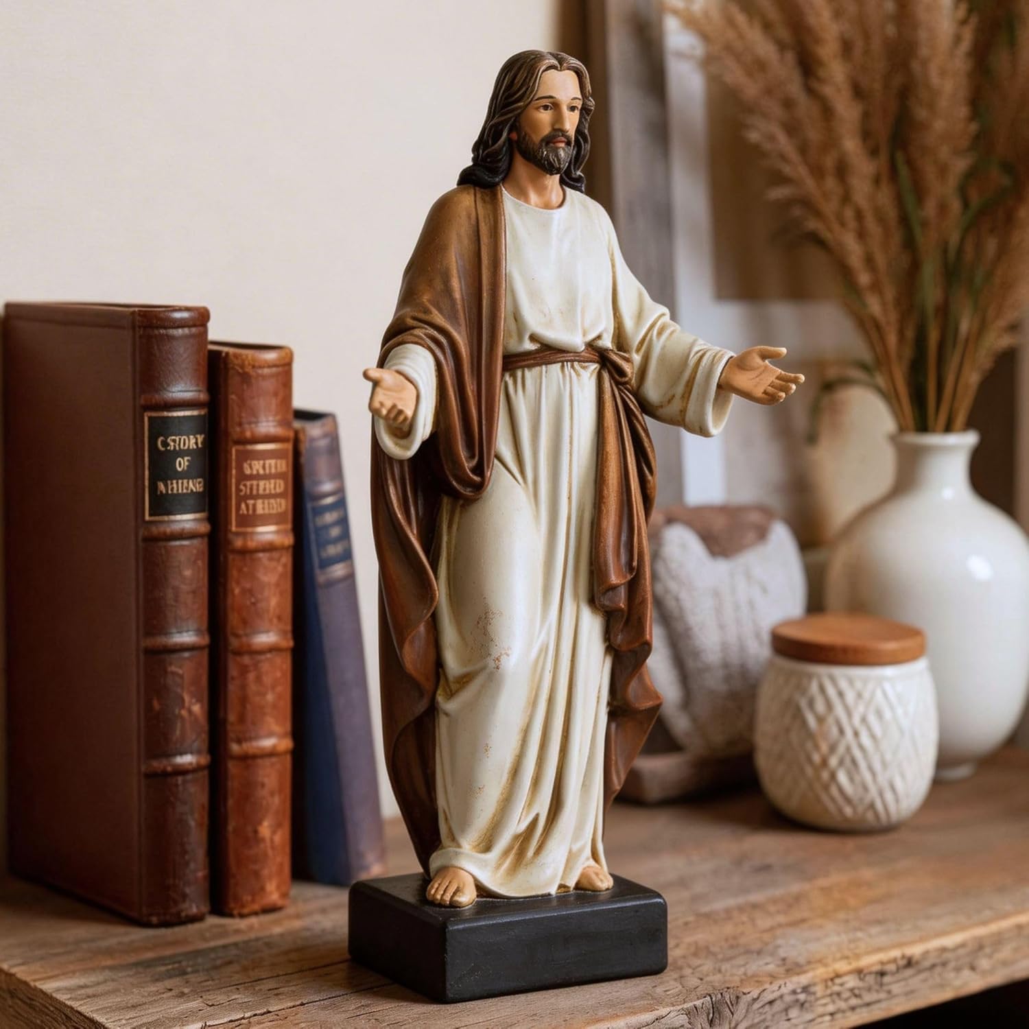 12inch Jesus Statue Hand Painted Jesus Christ with Open Arms Religious Home Decor Resin Sculpture Christian Home Décor
