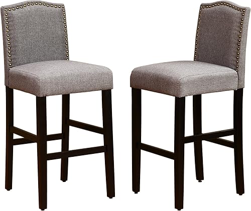 Miniatura 8 de NOBPEINT Taburetes de bar con respaldo de tela tachonada de 29 pulgadas, juego de 4 (gris)