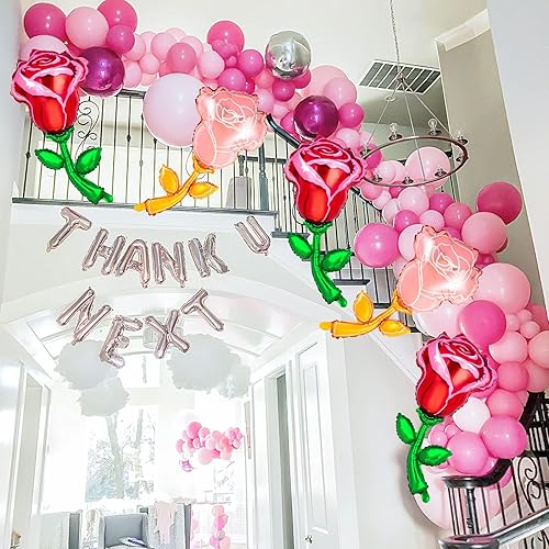 Miniatura 8 de 10 globos de papel de aluminio de flores, grandes de 37 pulgadas, globos florales de primavera y verano, globos de aluminio de rosa roja y rosa para