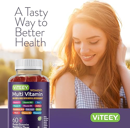 Miniatura 6 de Viteey Gomitas multivitamínicas para mujer, apoyo inmunológico, vitaminas y minerales esenciales 12 en 1, vitamina A, C, D3, E, B6, B12, ácido