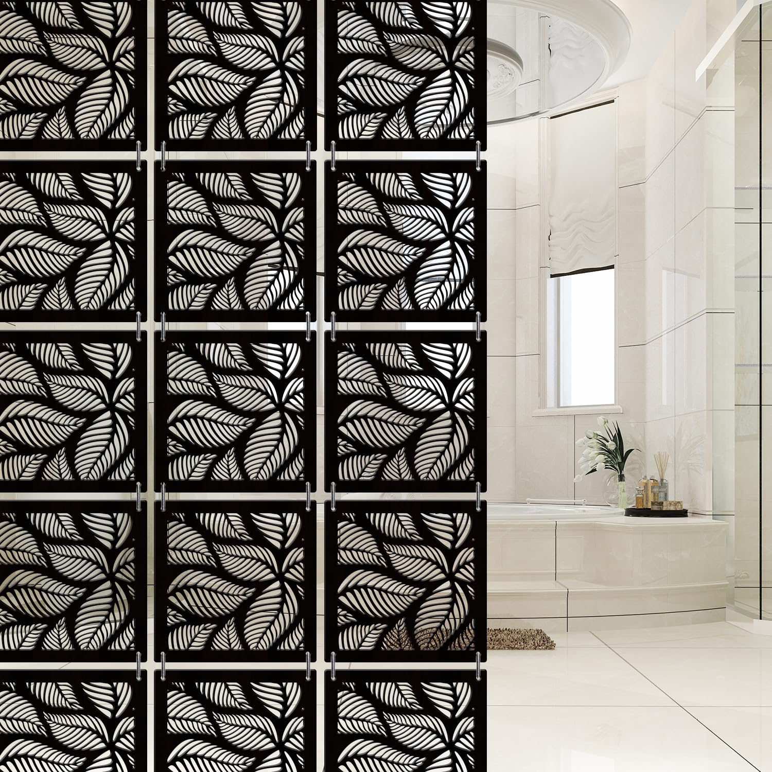 OLIVE TREE Room Partitions Hanging Room DIY Divider Panel Modern Hanging Screen Partition for Decorating Bedding, Dining, Study and Sitting Living -Room, Hotel - Black-6018