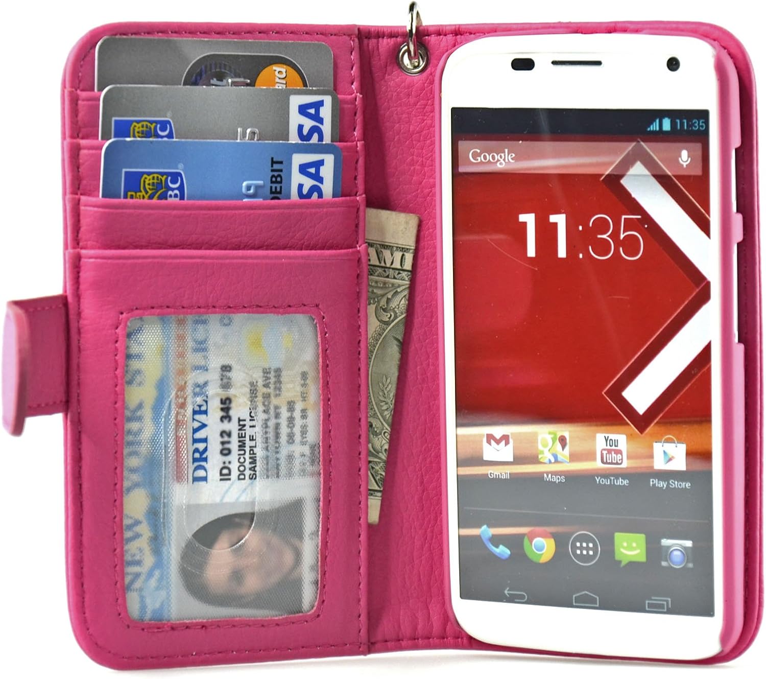 Motorola Moto X (First Generation) Folio PU Leather Wallet Case with Money Pocket - Navor (Hot Pink)