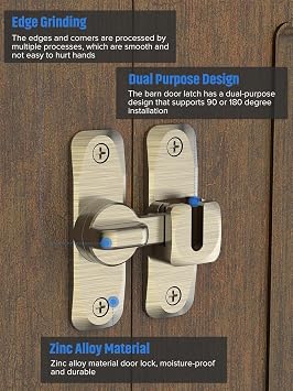 90/180 Degree Flip Barn Door Lock, Protect Privacy - Security Sliding Door Latch, Small Gate Latches Hardware for Barn, Garden, Bathroom, Cabinet, Window (Bronze-1PC)