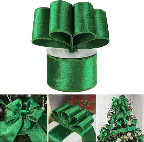 AIMUDI Cinta de terciopelo verde con alambre de 2.5 pulgadas, cinta de Navidad verde esmeralda con alambre para decoraciones de San Patricio,