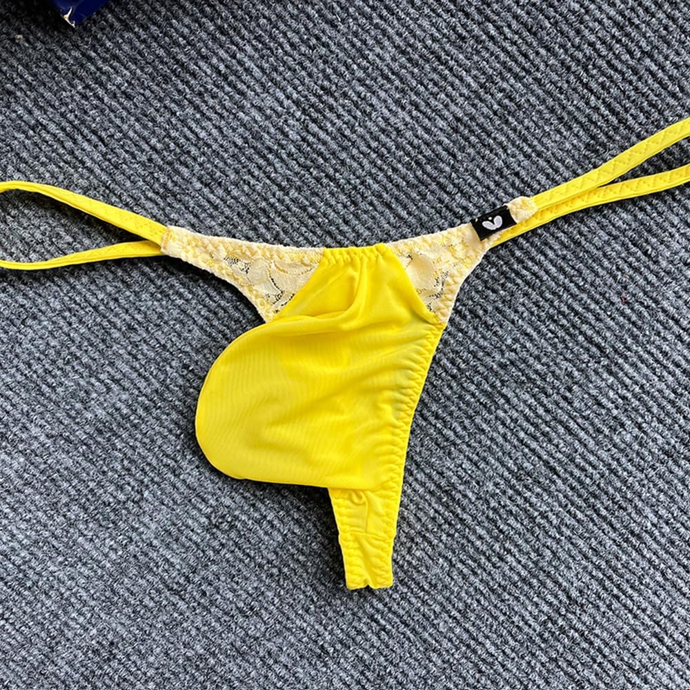 Gogobear Mens Colorblocked Lace G-String Thong Sexy Low Rise Bulge Pouch Bikini Briefs Underwear