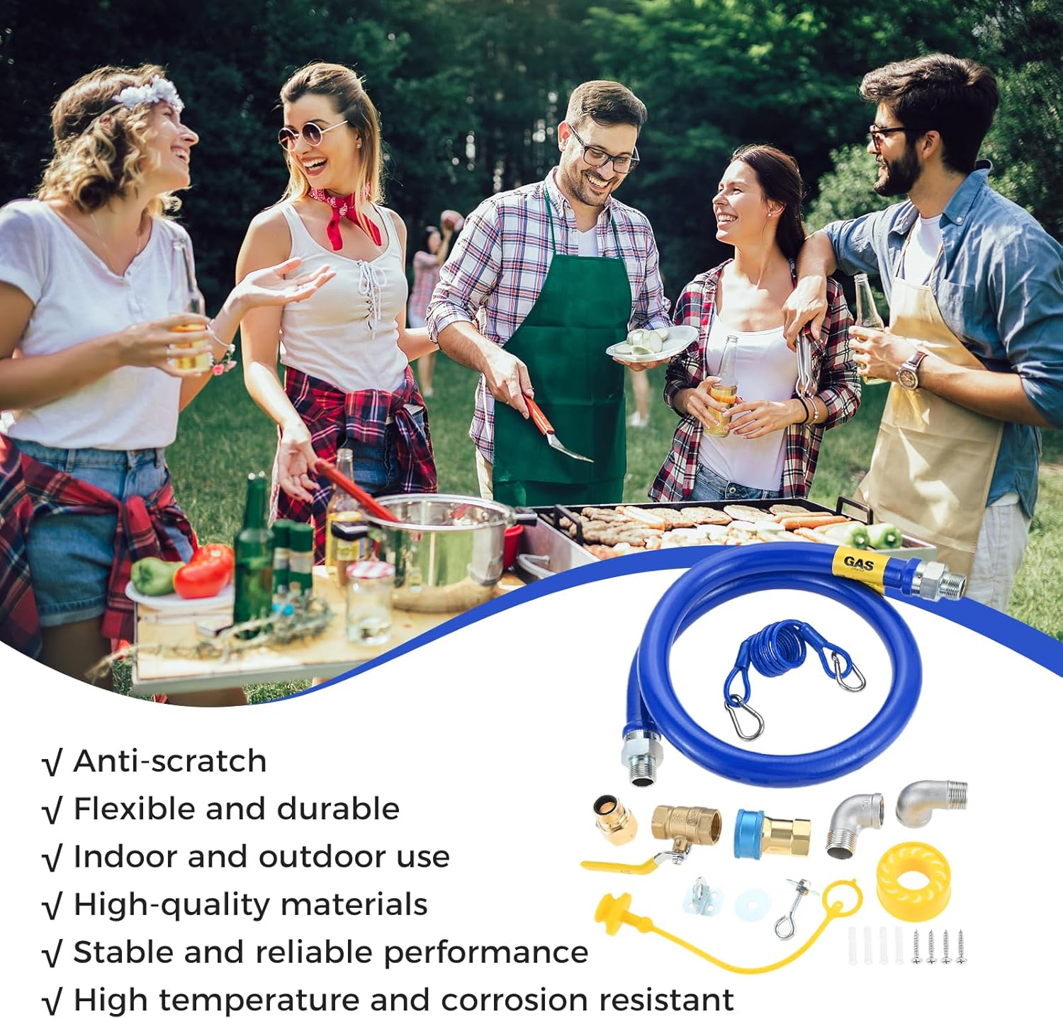 1675KIT48 Safety System Kit,48" Gas Hose Connector Kit for Commercial Kitchen, with 2 Elbows, 3/4” Quick Disconnect, Mobile Gas Hose for Kitchen Equipment, Full Port Gas Valve,Restraining Device