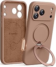 GolbinBox for iPhone 17 Pro Max Case with 360° Spin Magnetic Stand, [Compatible with MagSafe] [Full Camera Protection], Shockproof Liquid Silicone Case with Ring Kickstand for 17 Pro Max 6.9'', Brown