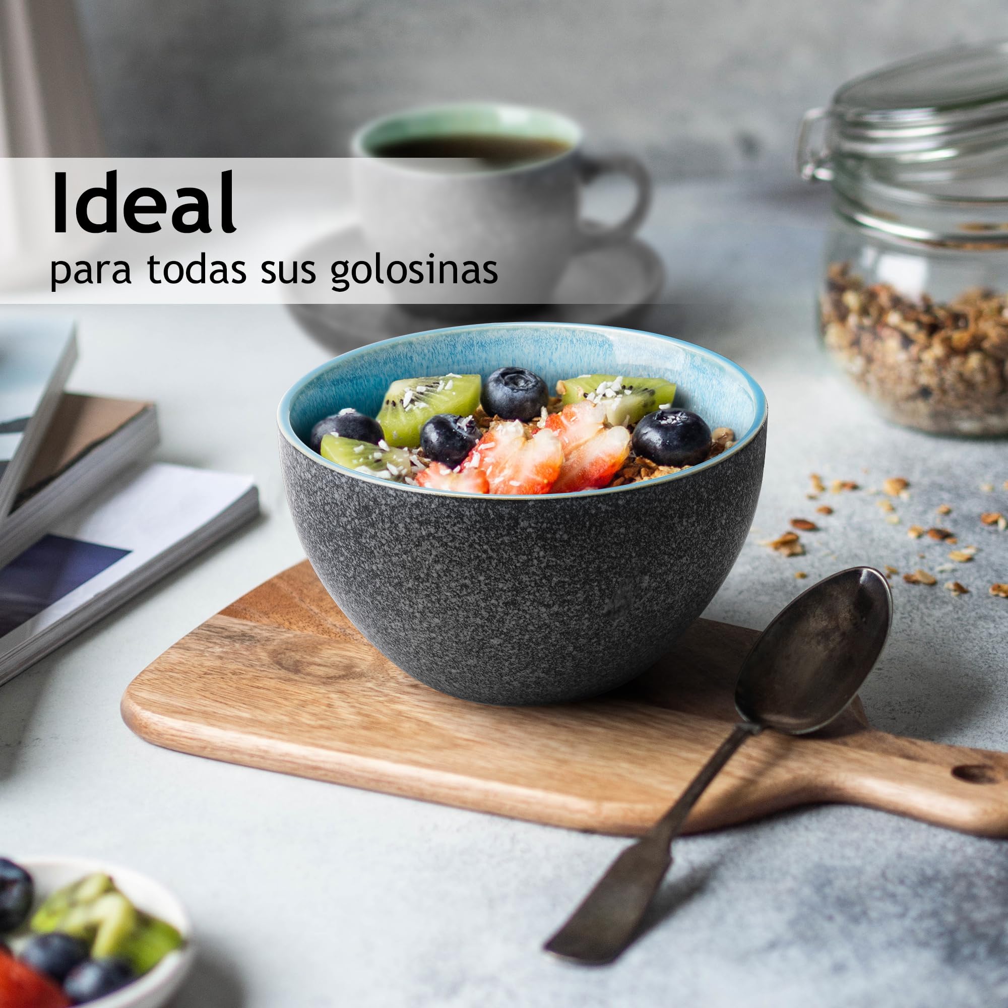 MIAMIO – 750 ml, Juego de 6 Cuencos, Cuenco de Cerámica, Cuencos de Ensalada, Cuenco de Sopa, Cuenco de Cereales – Apto para Microondas y Lavavajillas – Colección Las Palmitas