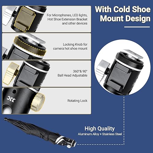 Miniatura 2 de Parasol para zapata de cámara ajustable en 3 niveles de altura, parasol de lluvia mejorado con montaje de zapata fría, cubierta protectora parasol