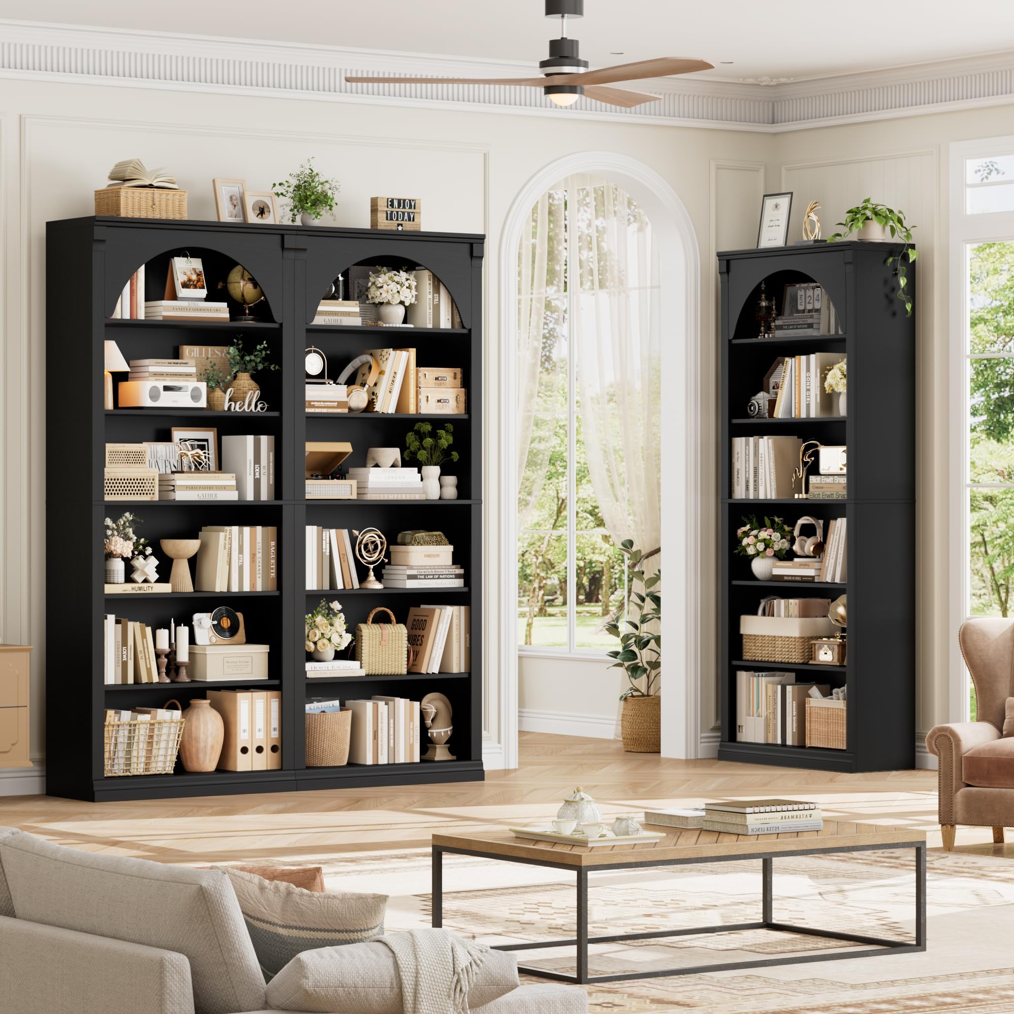 FirFurd Bücherregal 75 cm breit Gewölbter Bücherschrank Vitrinenschrank