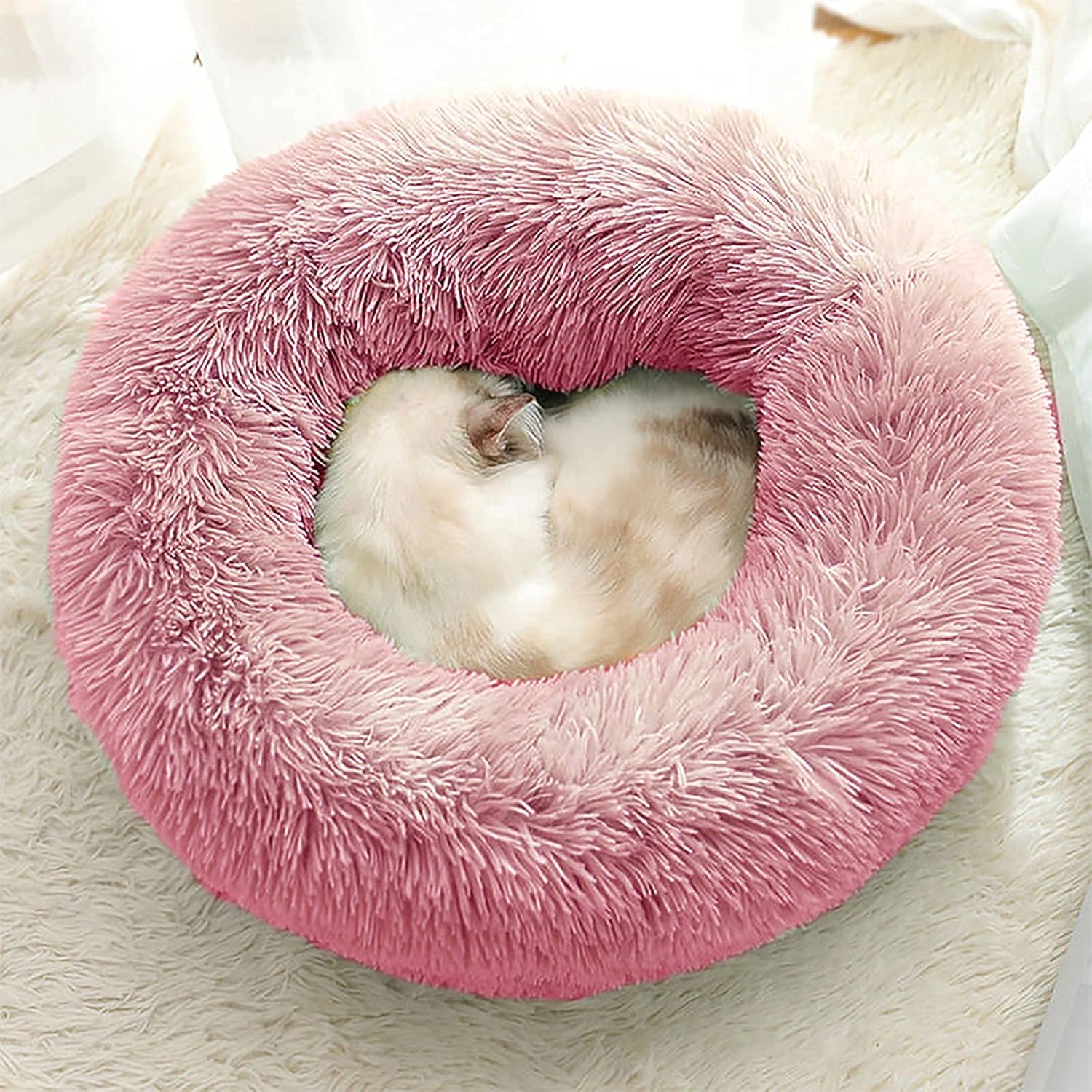 RENVIRTUE Donut Cat Bed, Suitable for Cats Or Puppies, Fall/Winter Indoor Sleeping,Comfortable Kittens,Teddy Kennel, Outer Cover Can Zips Off, Removable and Washa,Pink : Pet Supplies