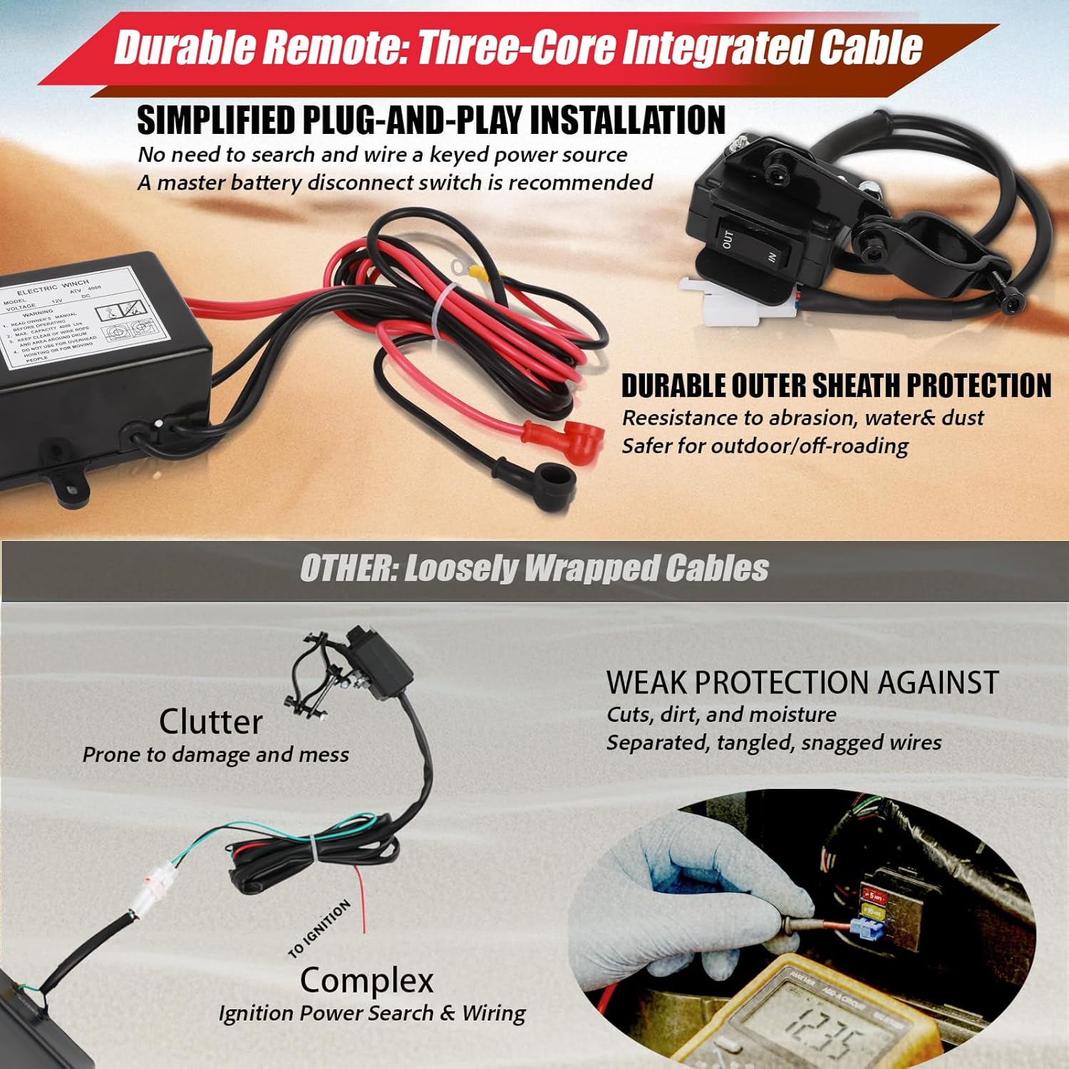 4000lb Winch, IP67 Waterproof, Dual Wireless Remotes, Compact Built-in Mount Plate, Synthetic Rope with 6600 lbs Breaking Strength, 12V, for ATV/UTV Recovery, Trailer, Flatbed