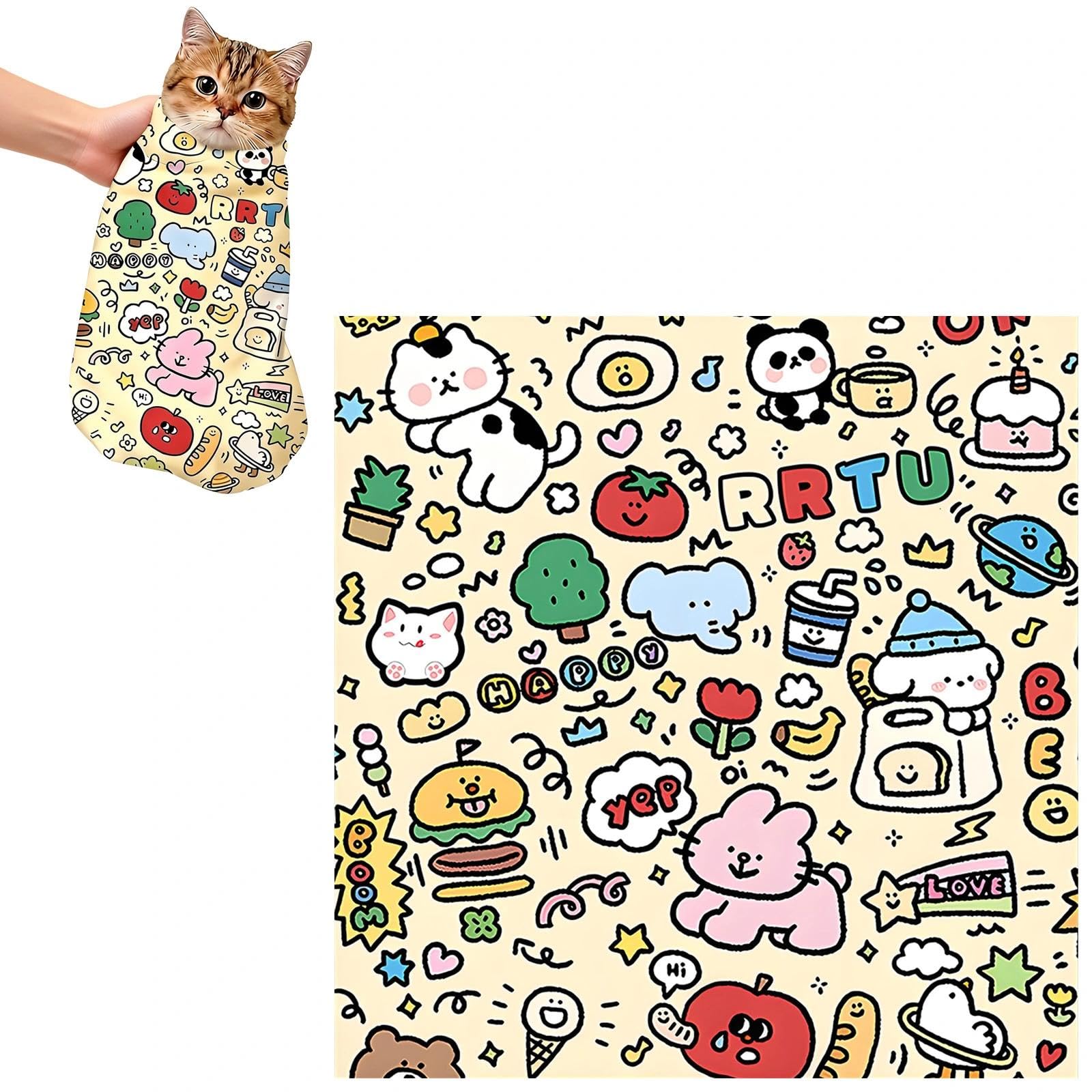 JIESHEPR Cat Wrap for Grooming & Nail Clipping - 70x70cm Anti-Scratch Cat Wrap, Breathable Mesh Restraint Swaddle for Bathing, Ear Cleaning & Vet Visits, Adjustable Safety Muzzle Alternative for Cats