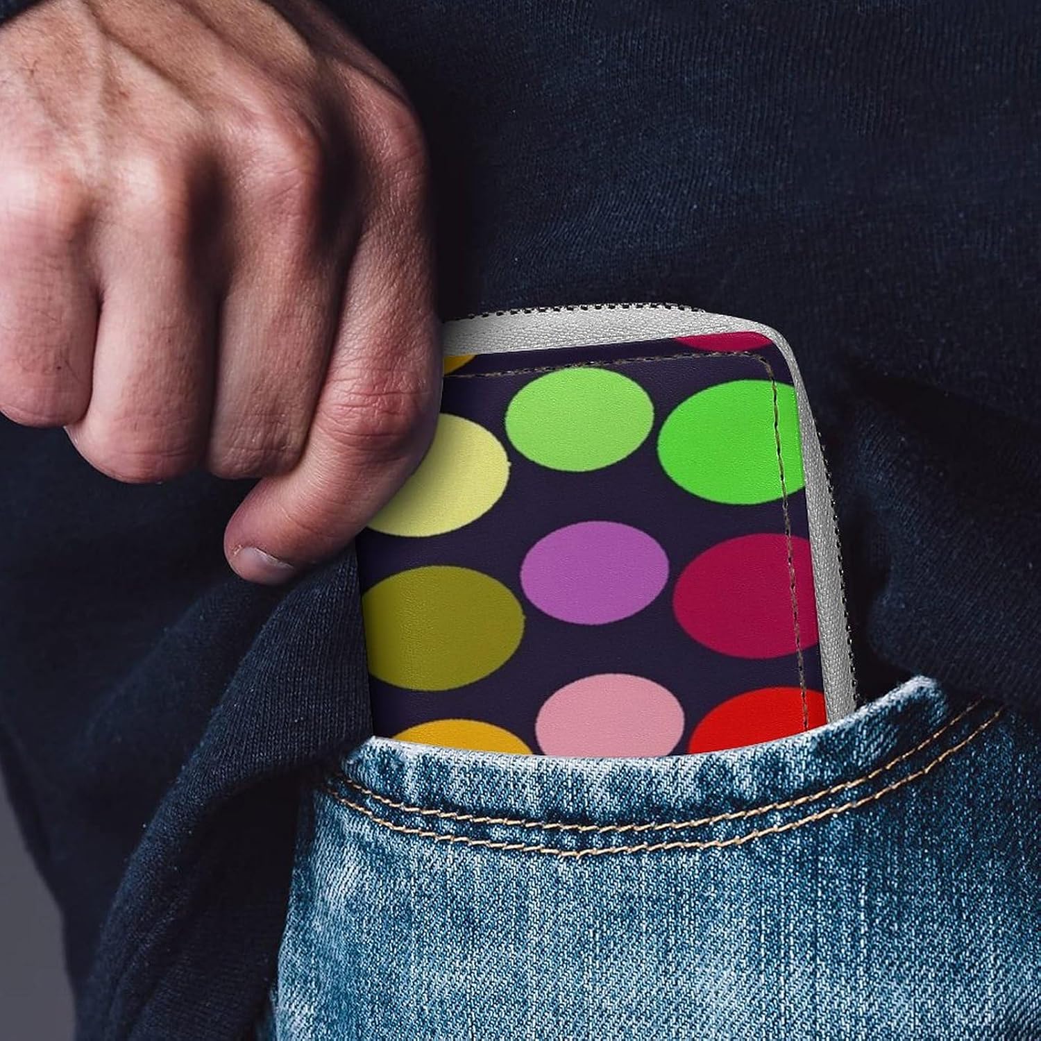 Leather Card Organizer Case Card Wallet Credit Card Holder Beautiful Polka Dot Printed Zipper Card Cases Holder for Women Men