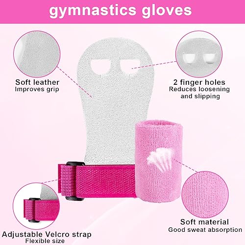 Miniatura 3 de 2 pares de agarres de mano de gimnasia, equipo de gimnasia para niños, juegos de pulseras de gimnasia, guantes de agarre de barra de gimnasia y