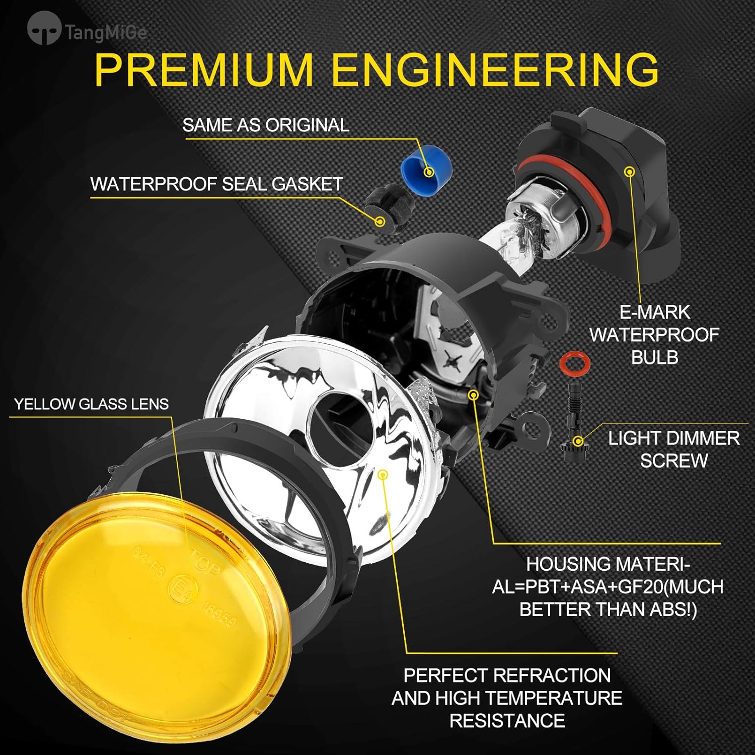 TangMiGe Fog Lights Lamps Assembly for Nissan Honda Ford Acura Subaru Suzuki Lincoln Jaguar Accessories Premium Driving Fog Light, Replacement 4F9Z15200AA 4F9Z15200AACP FO2592217 88358, Yellow Lens