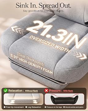 Dowinx Big and Tall Gaming Chair with Footrest, Gray | Breathable woven fabric with lumbar support and extra-wide seat back; big-and-tall frame fits larger, heavier users.
