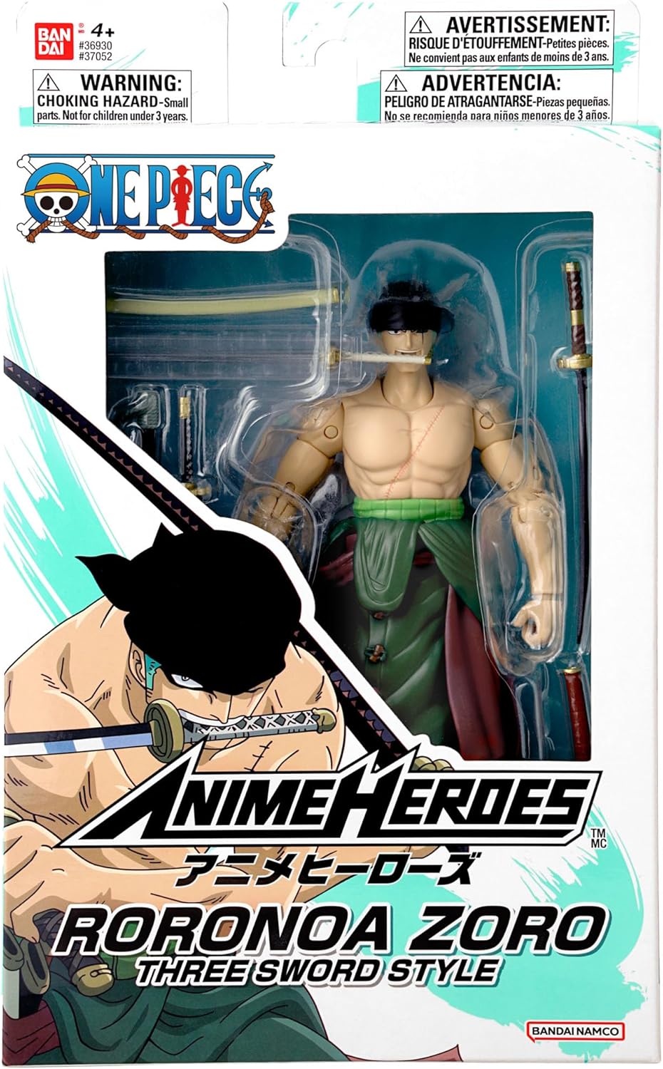 Bandai Anime Heroes One Piece Roronoa Zoro 17 cm Articulated Manga Figurine - Three Sword Style - Officially Licensed - Children's Toy 4+
