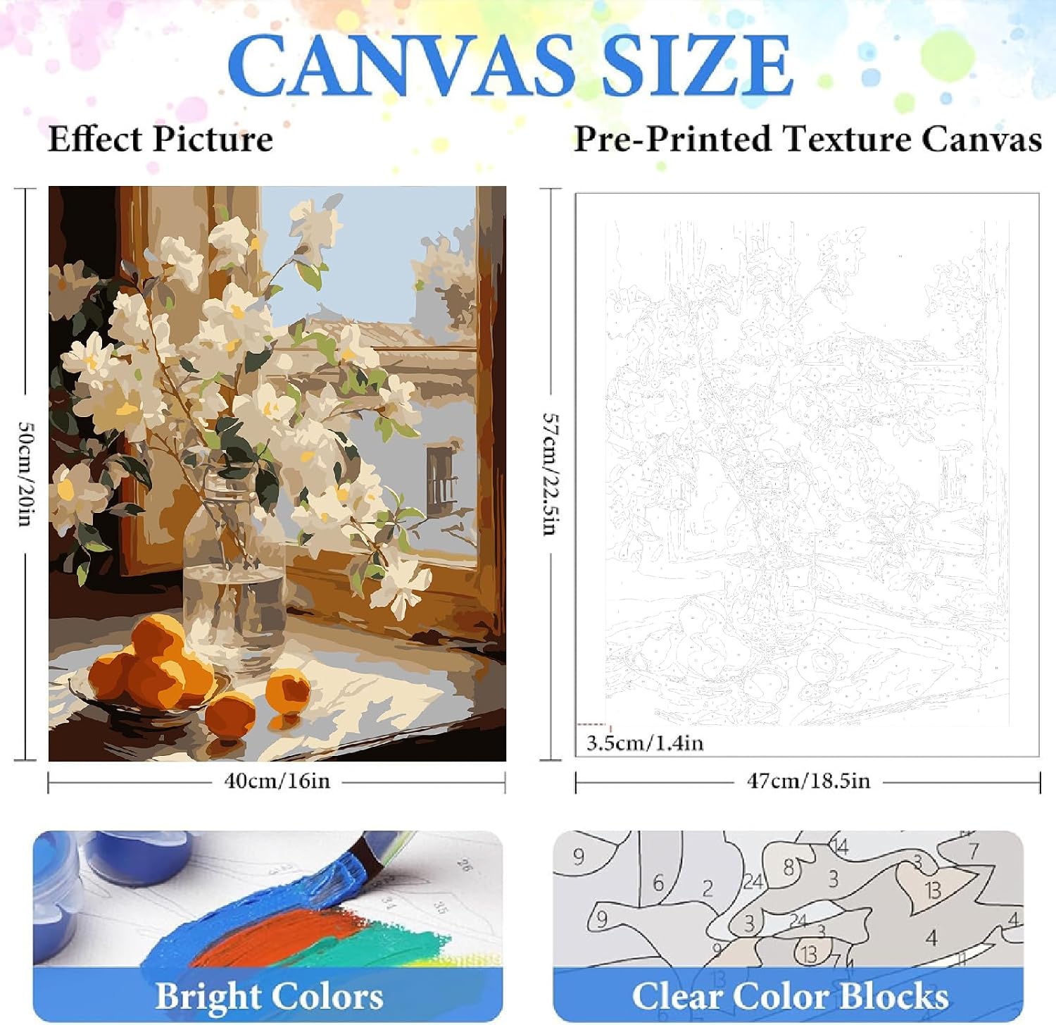 ZRIZQ Paint by Numbers Kit for Adults Beginners,Floral DIY Painting Set,Relaxing Creative Craft Activity,16x20 Inch-Flowers 5