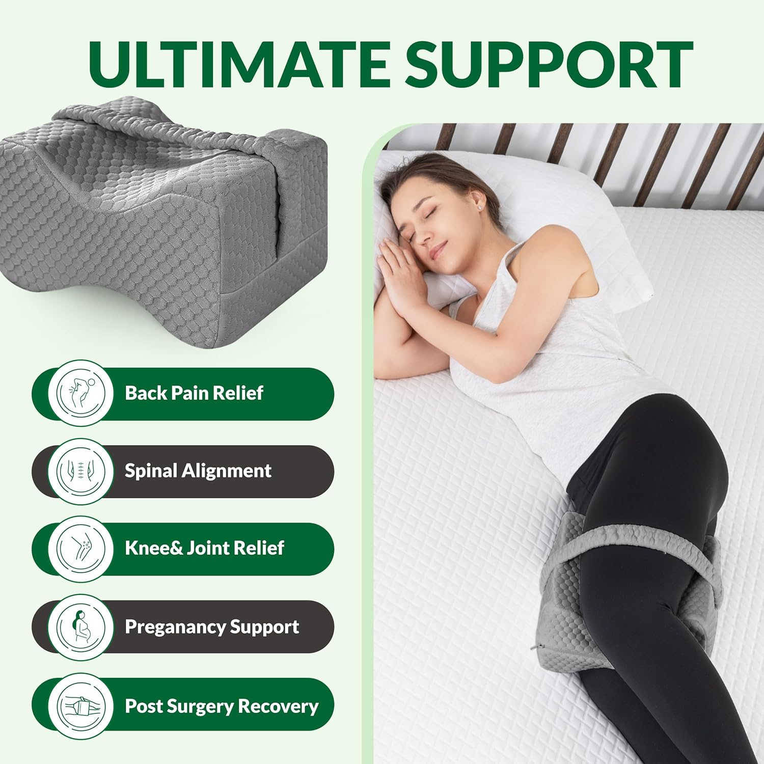 Knee Pillow for Side Sleepers Hip Pain,Charcoal Memory Foam Leg & Knee Pillow for Side Sleeping,Between Leg Pillow for Side Sleepers,Leg Pillow with Straps and Removeable Cover(Grey)