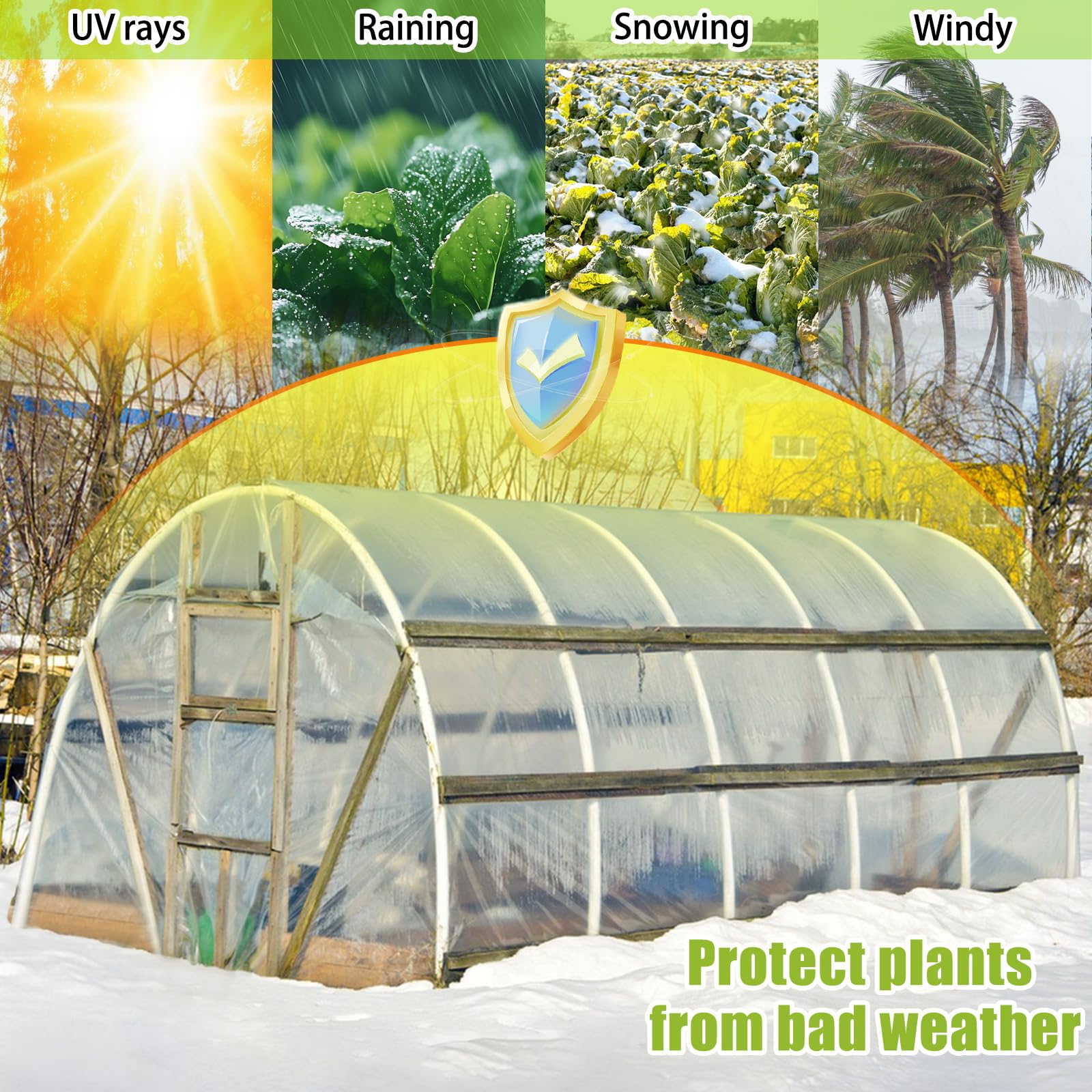 Bache pour Serre,Bache Plastique Transparente, Bache Serre Tunnel 3m x 3m, Film Polyéthylène de Extra-épais Clair Jardin Grandir Couverture De Polytunnel pour Légumes und Tomate