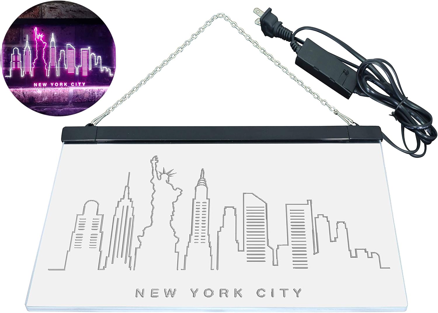 ADVPRO New York City Skyline Silhouette Dual Color LED Neon Sign White & Purple 12" x 8.5" st6s32-i3275-wp