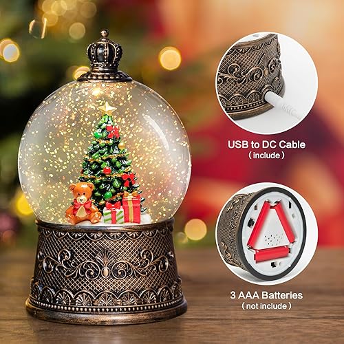 Miniatura 2 de Linterna de globos de nieve de Navidad con música, globos de nieve de árbol de Navidad con efectos de purpurina de remolino de agua, alimentado por