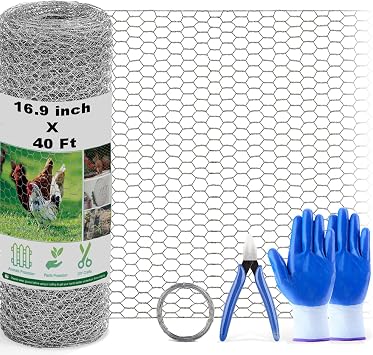 Chicken Wire Fencing Mesh, 16.9 Inch x 40 Feet Metal Floral Chicken Wire Fence for Crafts Poultry Garden, 0.6 Inch Hexagonal Galvanized Hardware Cloth Netting for Chicken Coop Barrier Rabbit Cage