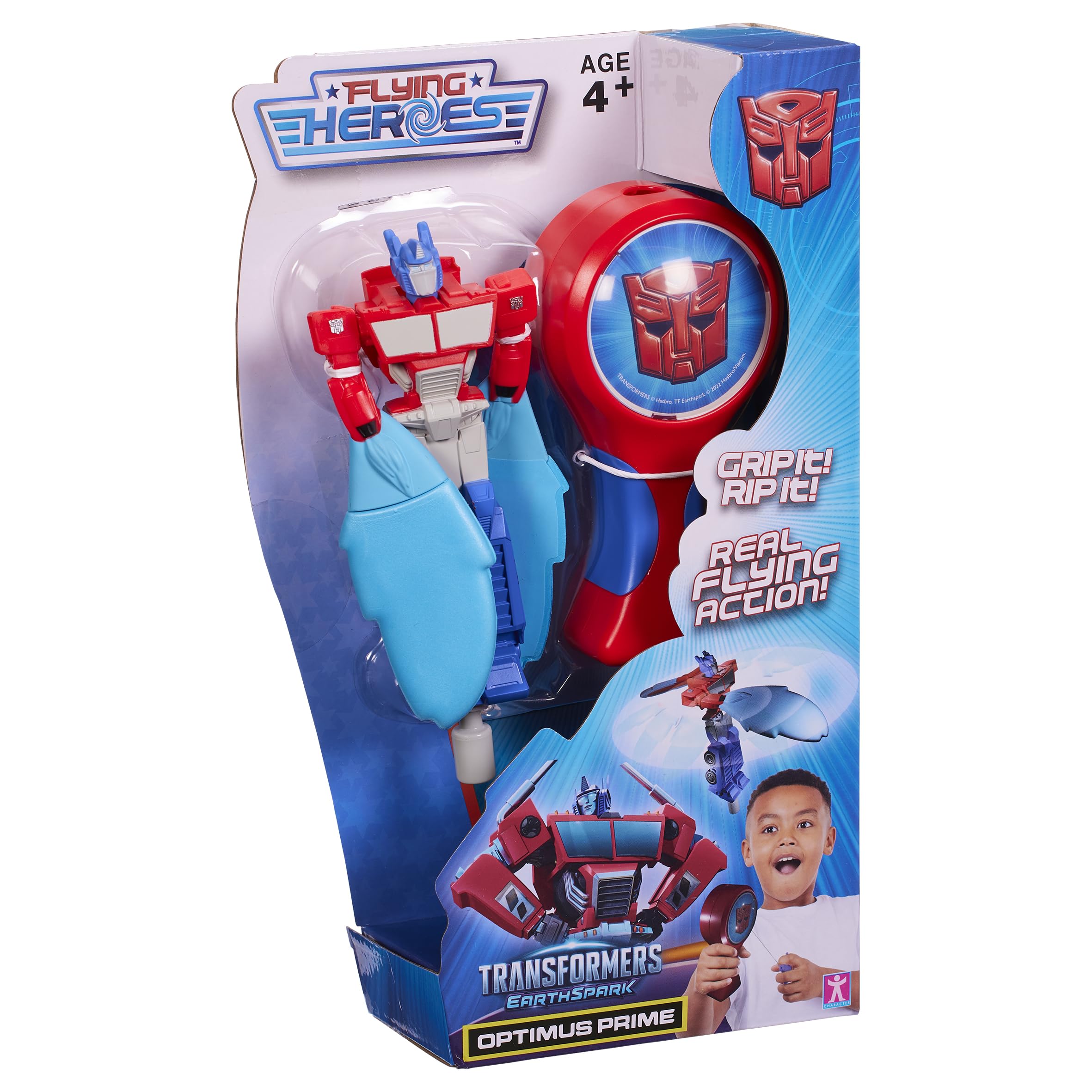 Flying HeroesFlying Heroes 07984 Transformers Pull The Cord to Watch him Fly Optimus Prime Toy Ideal Present for Boys Aged 4-7 Years,Blue,Medium