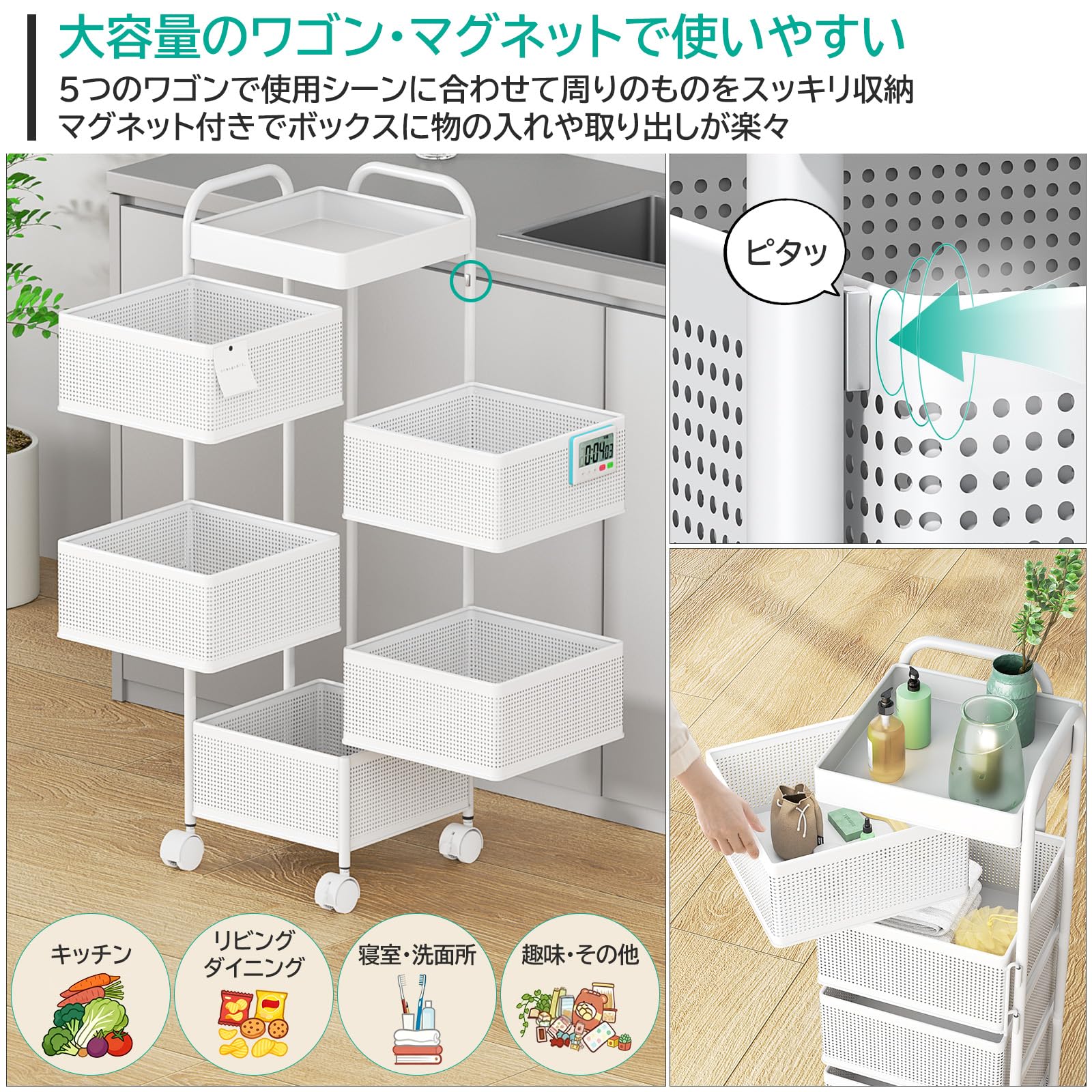 Amazon.co.jp: DAIWIN キッチンワゴン キャスター付き 5段 組立不要 幅