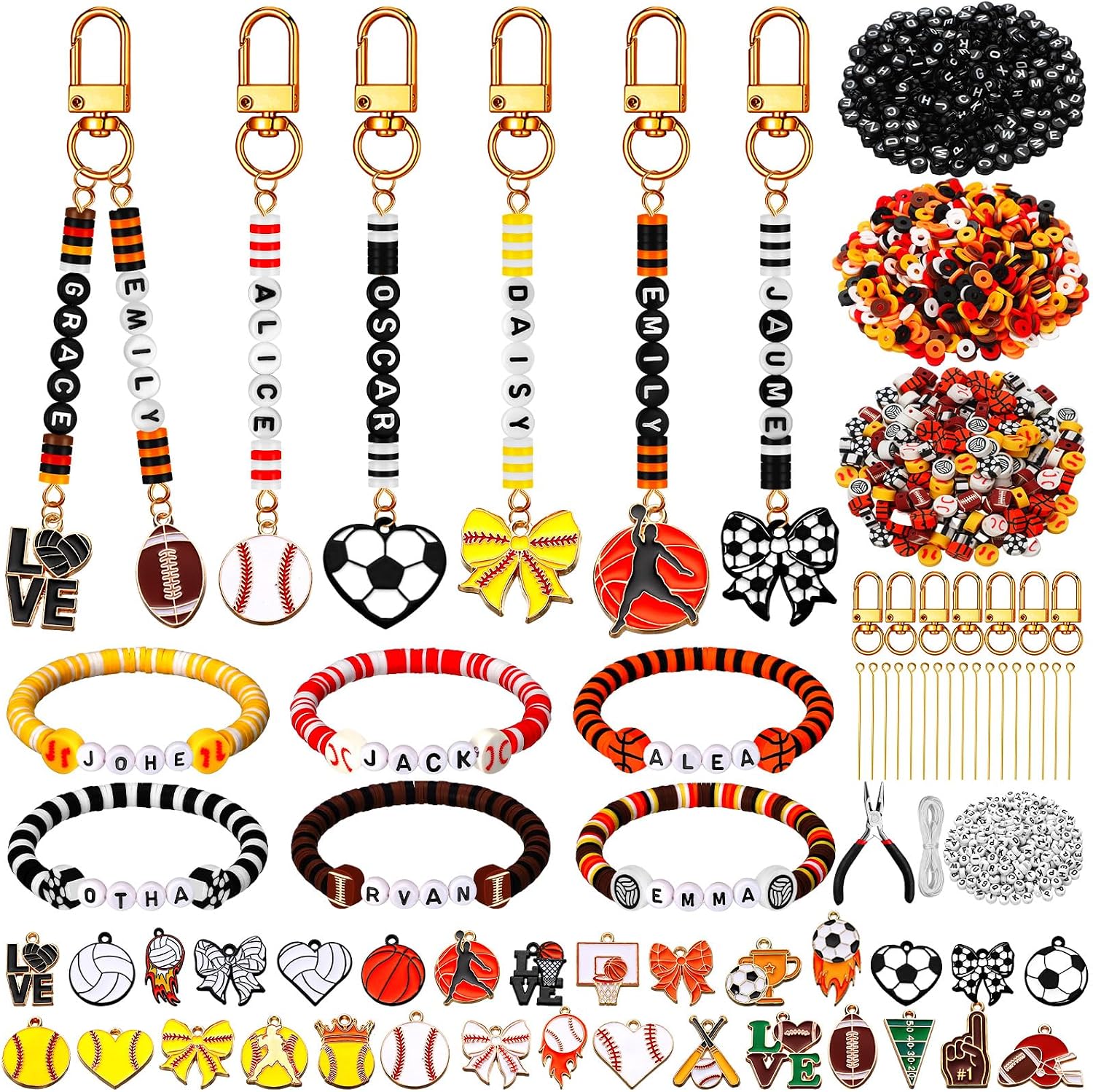 3718 Pcs Football Beads for Keychain Bracelet Making Kit DIY Name Craft
