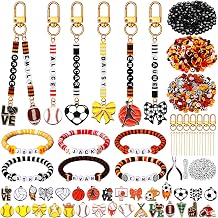 Hinly 3718 Pcs Sports Keychain Making Kit Sports Beads Jewelry Making Soccer Softball Charms Keychain Bracelets Kit 24 Set Sport Crafts Soccer Football Basketball Beads for DIY Party Favor Gift