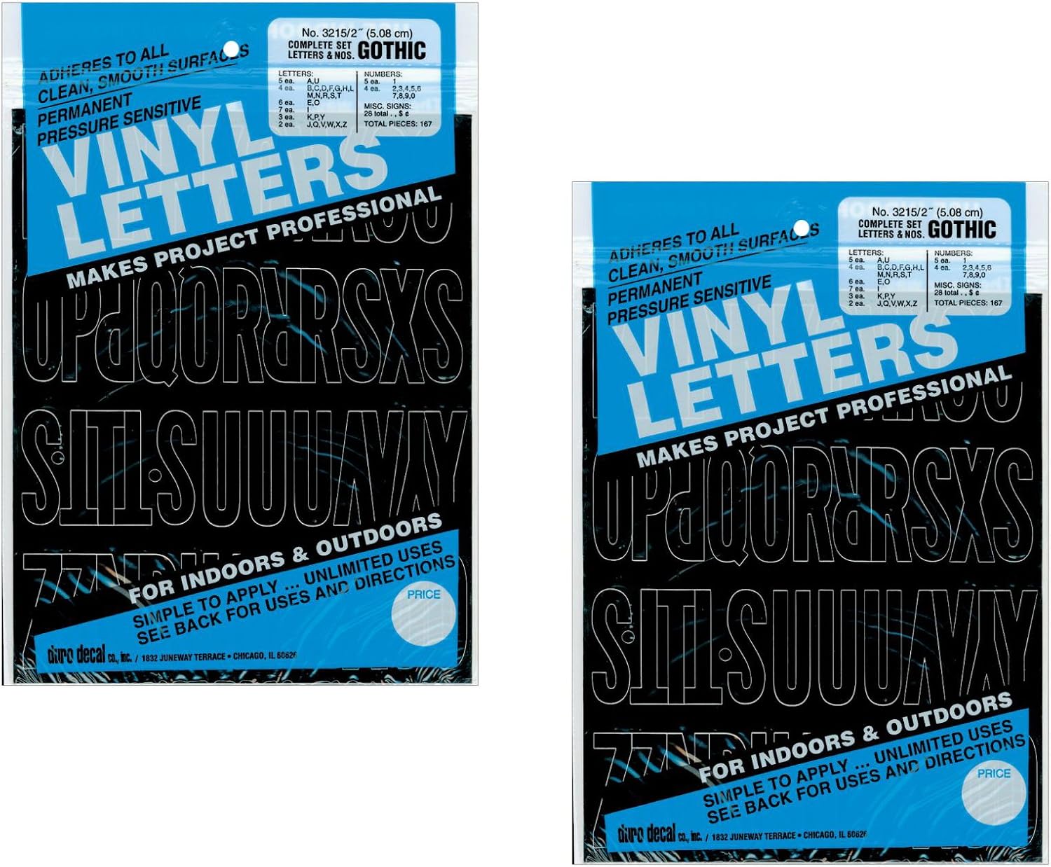 Duro Decal Permanent Adhesive Vinyl Letters & Numbers: 2" Gothic Black (Pack of 2)
