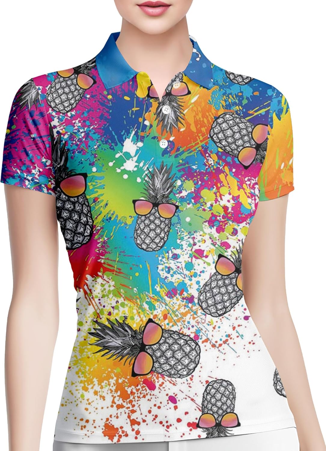 HIVICHI Funny Golf Shirts for Women Print Crazy Pattern Cute Novelty Moisture Wicking Short Sleeve Tennis Polo Shirt