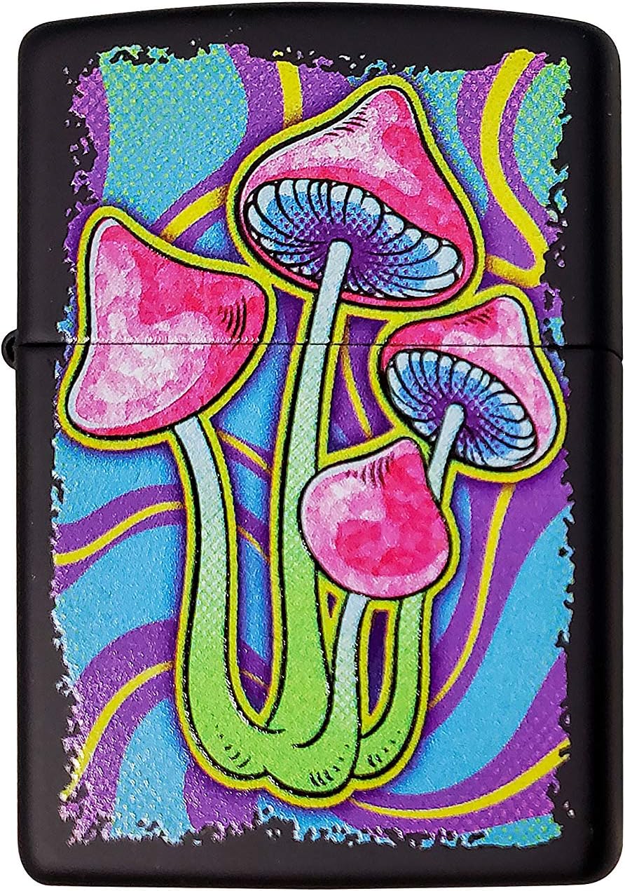 Zippo Custom Lighter - Trippy Psychedelic Pop Art Mushroom - Regular Black Matte - Gifts for Him, for Her, for Husband, for Wife, for Them, for Men, for Women