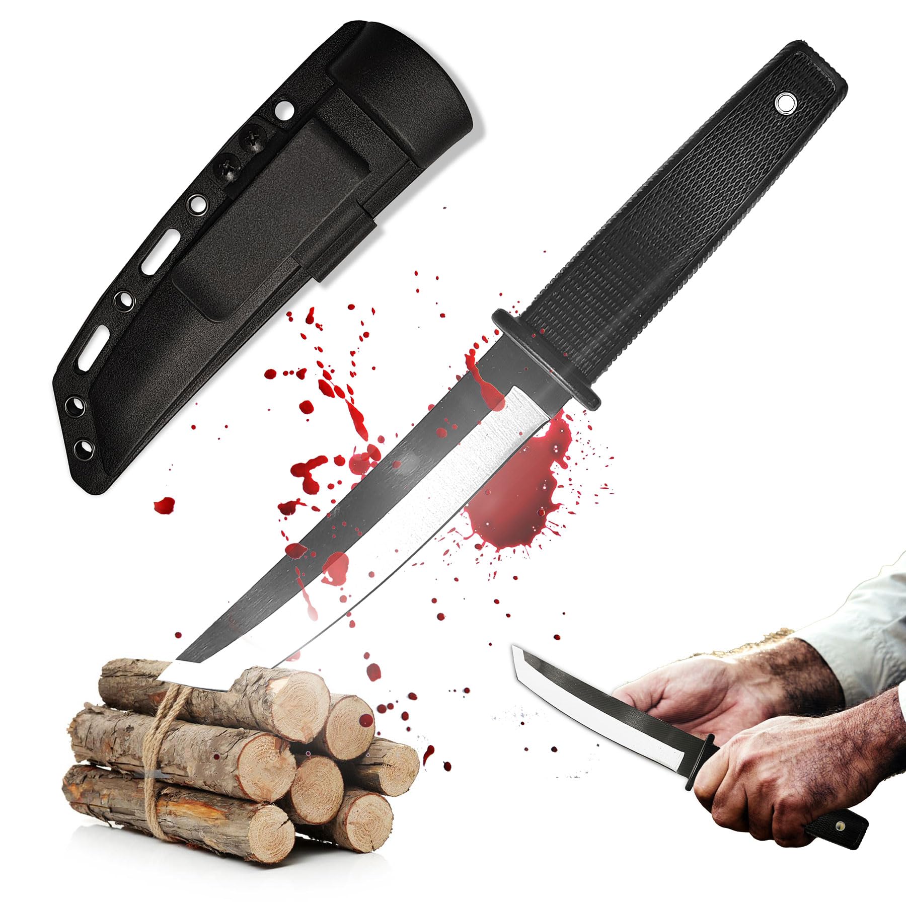 Swords and more Coltello da caccia di alta qualità in acciaio inossidabile | Lama tipo Tanto | Manico antiscivolo | Fodero in Kydex | Robusto e versatile | Outdoor, Survival, Campeggio