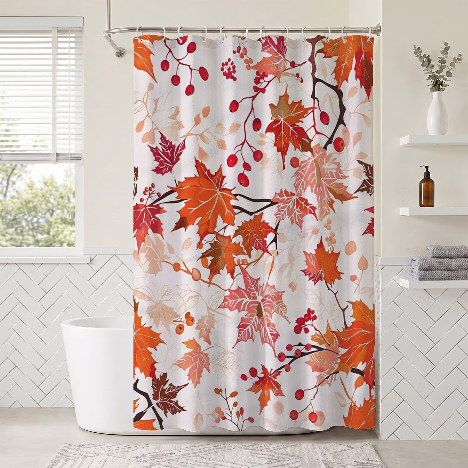 Rideau de douche 180x220cm en tissu polyester imperméable lavable aux motifs de feuilles ZO-844